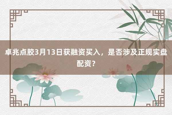卓兆点胶3月13日获融资买入,是否涉及正规实盘配资?