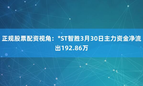 正规股票配资视角：*ST智胜3月30日主力资金净流出192.86万