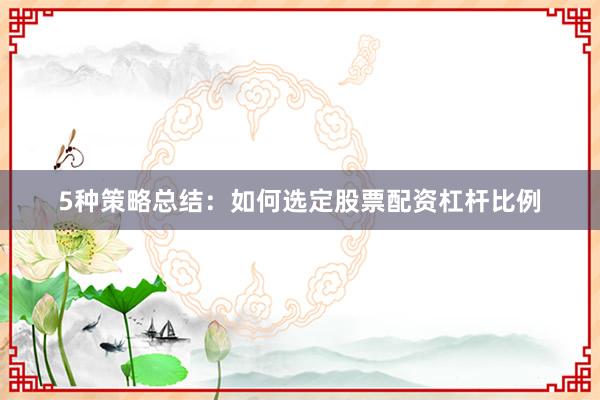 5种策略总结：如何选定股票配资杠杆比例